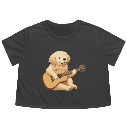 Golden Retriever playing guitar Flowy Cropped Tees