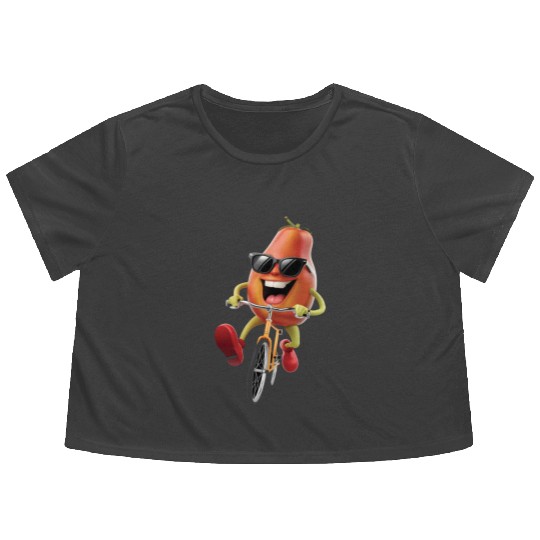 Papaya Cycling On Bike Realistic Flowy Cropped Tees