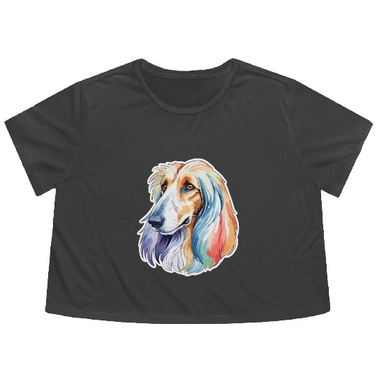 Afghan Hound Dog Watercolor Flowy Cropped Tees