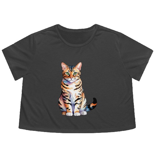 Leopard Cat Watercolor Flowy Cropped Tees