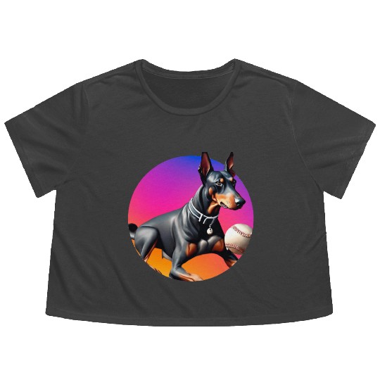 Doberman baseball player Flowy Cropped Tees