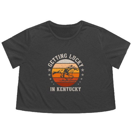 Getting Lucky In Kentucky Horse Racing Flowy Cropped Tees
