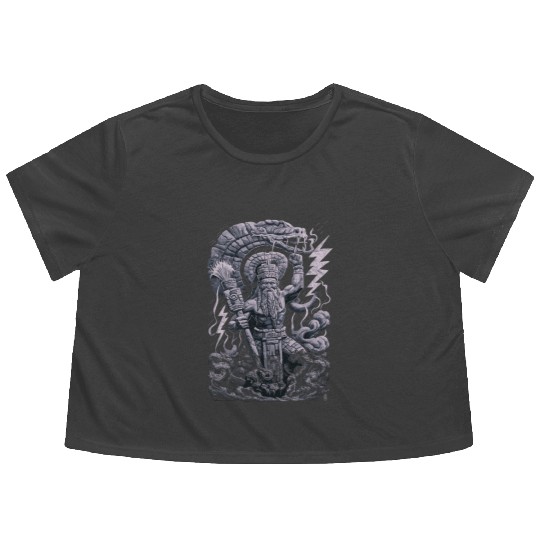 Maya God Mayan Mythology Chaac with Lightning and Flowy Cropped Tees