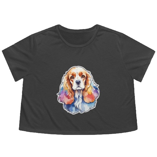 American Cocker Spaniel Watercolor Flowy Cropped Tees