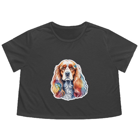 American Cocker Spaniel Watercolor Flowy Cropped Tees