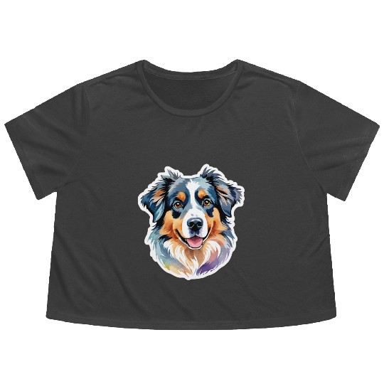 Australian Shepherd Watercolor Flowy Cropped Tees