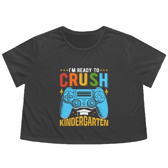 I'M Ready To Crush Kindergarten Back To School Kid Flowy Cropped Tees