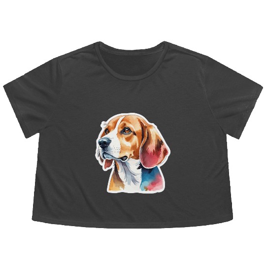 Beagle Watercolor Flowy Cropped Tees