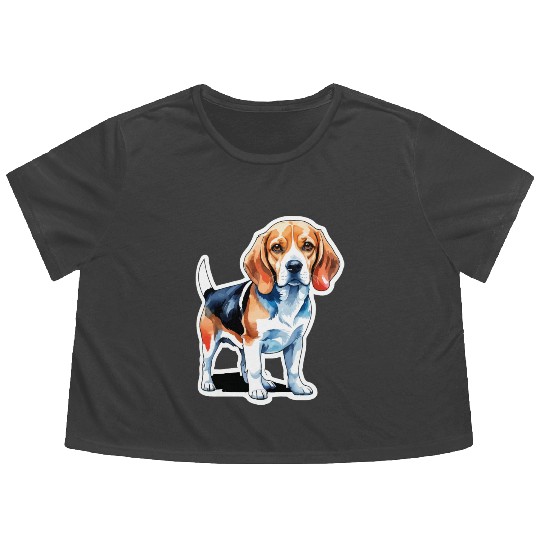 Beagle Watercolor Flowy Cropped Tees