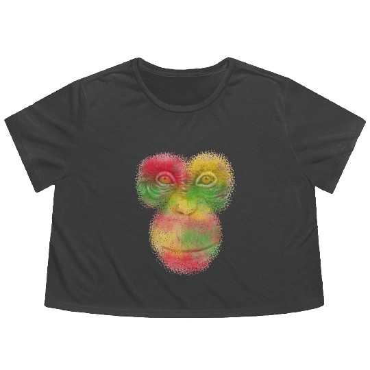 Colorful Retro Monkey Face Flowy Cropped Tees - Funny Monkey