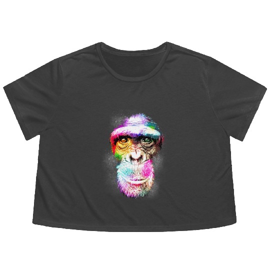 Colorful Retro Realistic Monkey Face Funny Graphic Flowy Cropped Tees