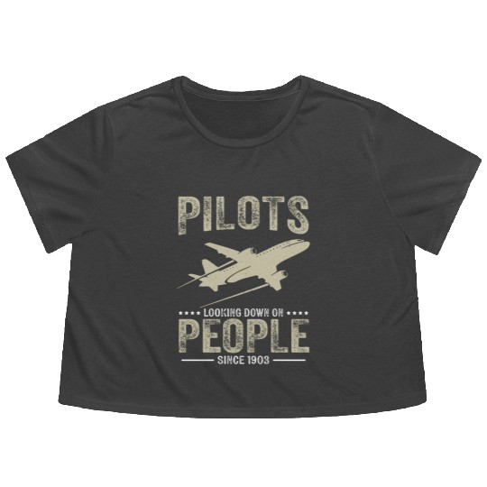 Pilots Looking Down On People Funny Aviation Airpl Flowy Cropped Tees