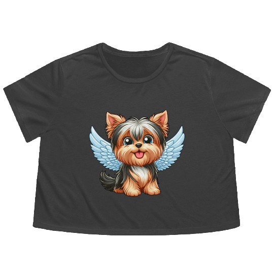 Cute Yorkshire Terrier with angel wings Flowy Cropped Tees