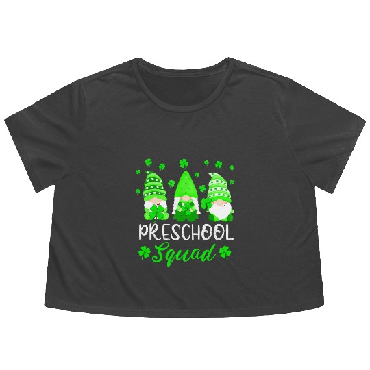 Cute Gnomes Preschool Squad Teacher St Patricks Flowy Cropped Tees