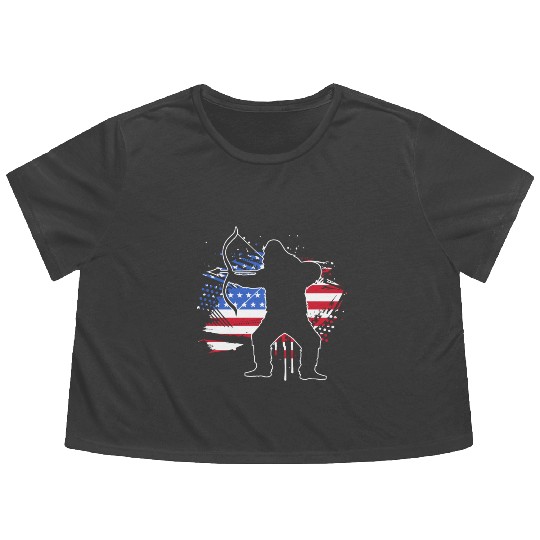 4th Of July US Flag Bow Hunter Bow Hunting Flowy Cropped Tees