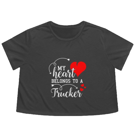 I Love My Trucker Husband Wife Gifts Valentines Flowy Cropped Tees