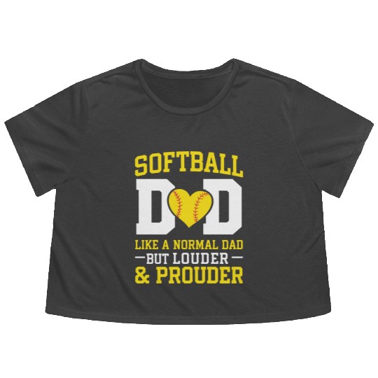 Prouder Softball Dad Funny Daddy Father's Day Flowy Cropped Tees
