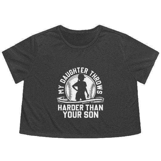 Throw Harder Softball Dad Funny Daddy Father's Day Flowy Cropped Tees