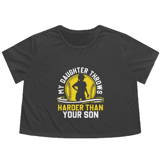 Throw Harder Softball Dad Funny Daddy Father's Day Flowy Cropped Tees