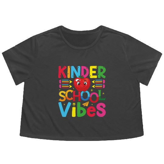 kindergarten vibes funny teacher, kids gift Flowy Cropped Tees