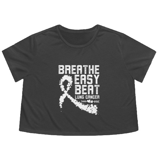 Breathe Easy Beat Lung Cancer Awareness Warriors Flowy Cropped Tees
