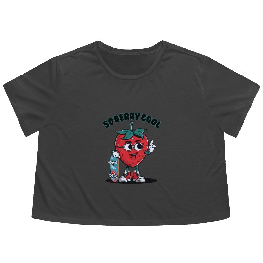 Groovy So Berry Cool Fruit Lover Strawberry Flowy Cropped Tees
