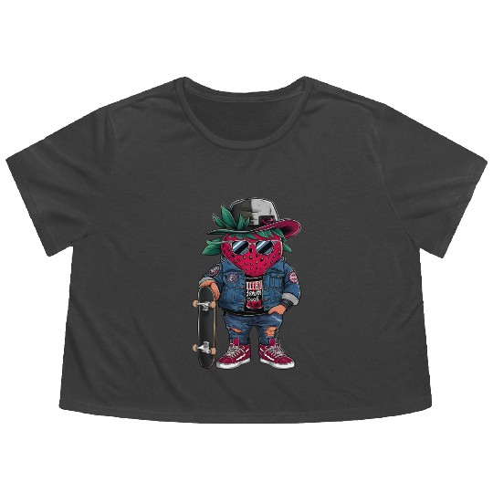 funny skateboarder berry cool lover strawberry Flowy Cropped Tees