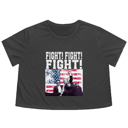 Trump Fight Fight Fight American USA FLAG DESIGN Flowy Cropped Tees