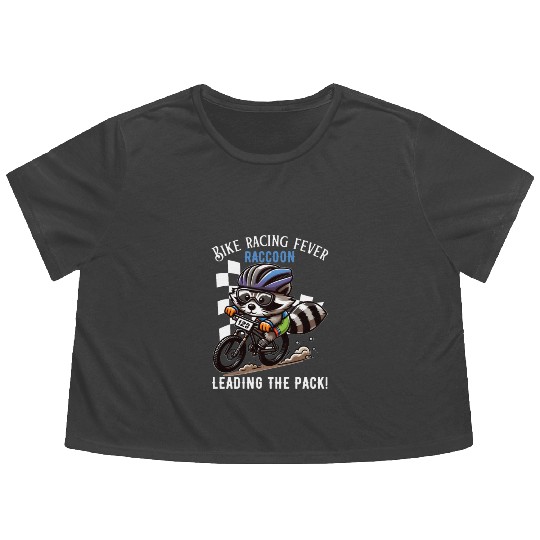 Raccoon Rides to Glory| bike racing fever raccoon Flowy Cropped Tees