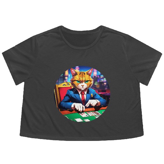 The Gambler Cat's Blackjack Night Flowy Cropped Tees