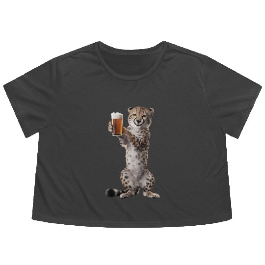 Cheetah Drinking Beer Realistic Flowy Cropped Tees