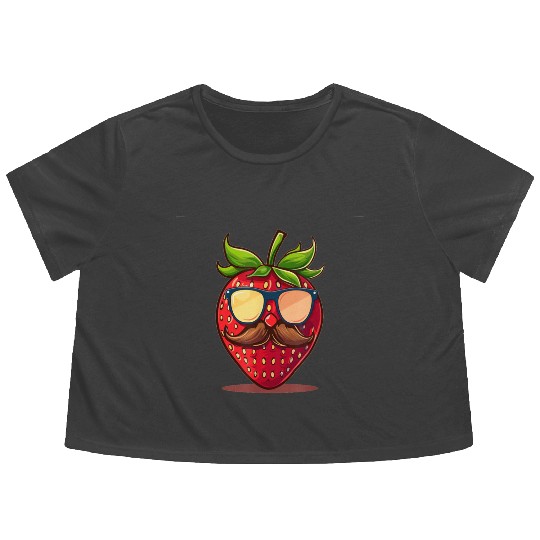 Strawberry Sunglasses Mustache Fruits Flowy Cropped Tees