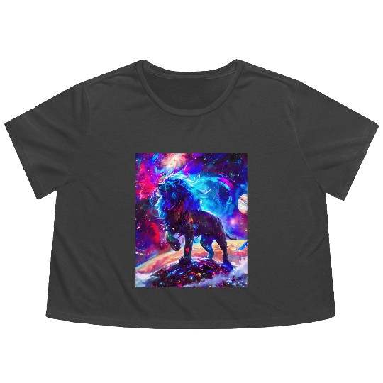 Galaxy Lion Blue Flowy Cropped Tees