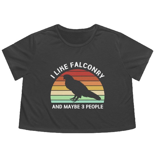 Retro I Like Falconry And Maybe Three People Flowy Cropped Tees