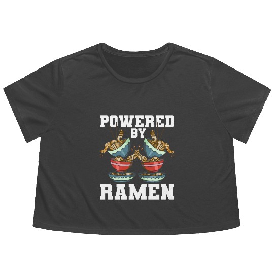 Powered By Ramen Anime Japanese Soup Cup Noodle Flowy Cropped Tees