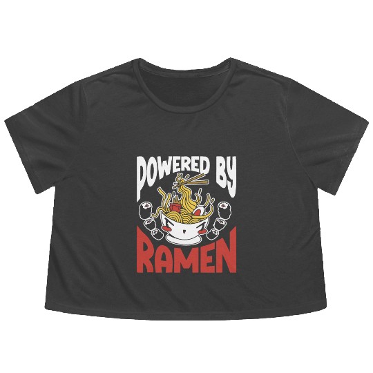 Powered By Ramen Anime Japanese Soup Cup Noodle Flowy Cropped Tees
