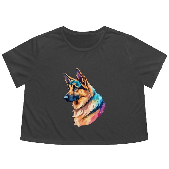 German Shepherd Watercolor Flowy Cropped Tees