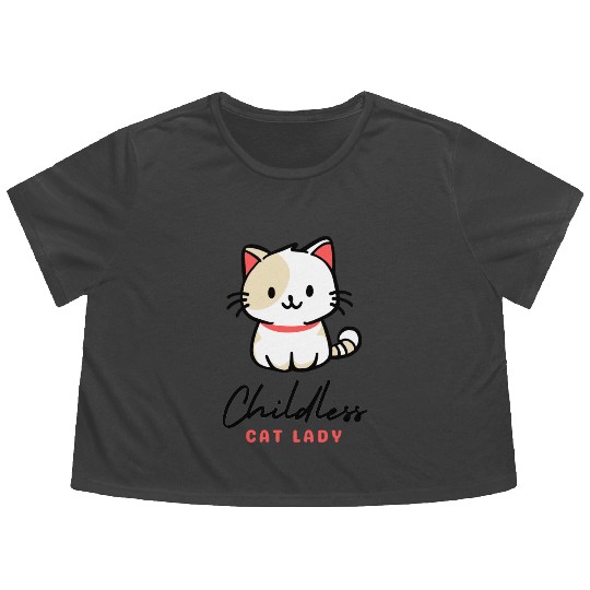 Childless Cat Lady, cat-loving lifestyle Flowy Cropped Tees
