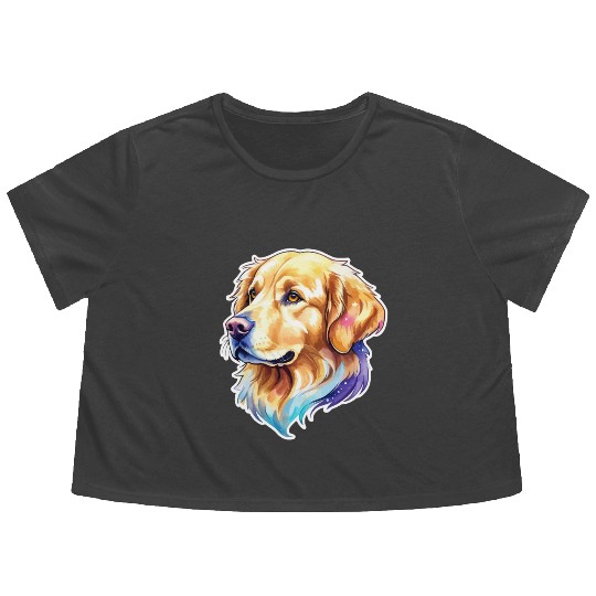 Golden Retriever Watercolor Flowy Cropped Tees