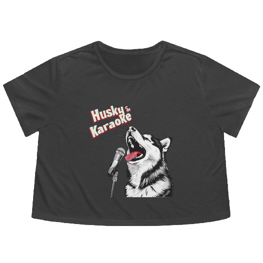 Husky & Karaoke Dog Husky Lover Flowy Cropped Tees
