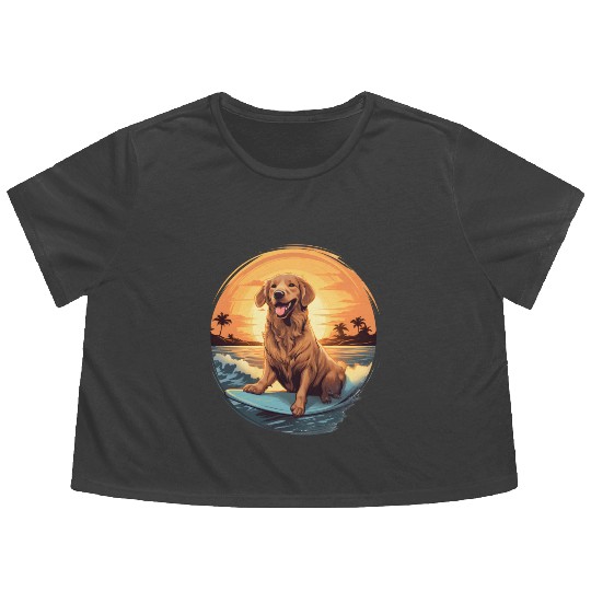Golden Retriever Dog Surfing Happy Flowy Cropped Tees