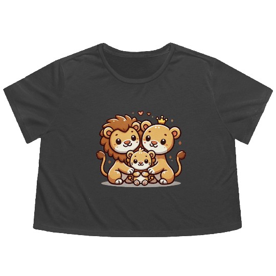 Lion Family Mother And Father With One Child Flowy Cropped Tees
