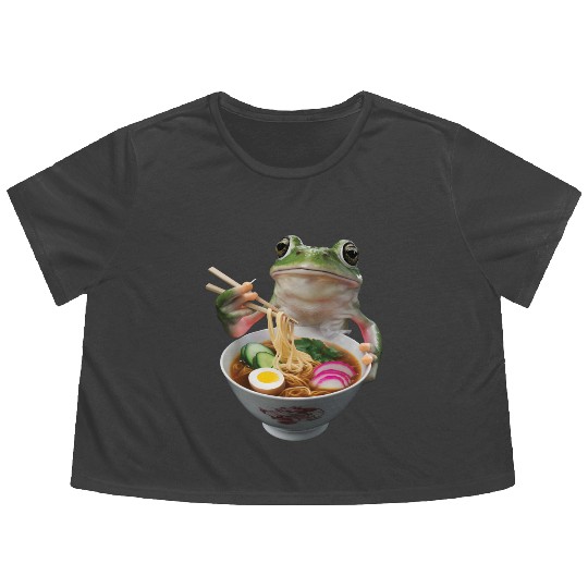 Frog Eating Ramen Realistic Flowy Cropped Tees