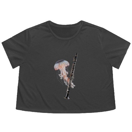 Jellyfish Playing Clarinet Realistic Flowy Cropped Tees