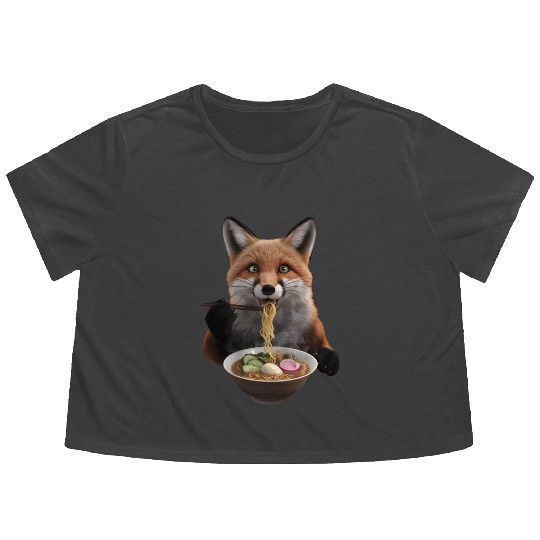 Fox Eating Ramen Realistic Flowy Cropped Tees