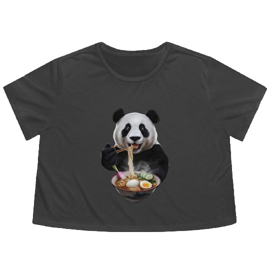 Panda Eating Ramen Realistic Flowy Cropped Tees