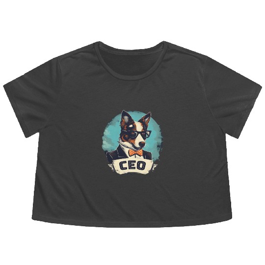 Border Collie Dog With Suit and Tie CEO Flowy Cropped Tees