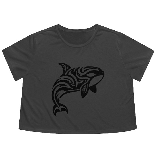 Orca T Tattoo Style Jumps Out Of The Water Flowy Cropped Tees