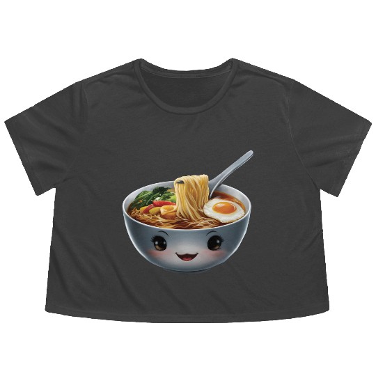 Happy Ramen Realistic Flowy Cropped Tees