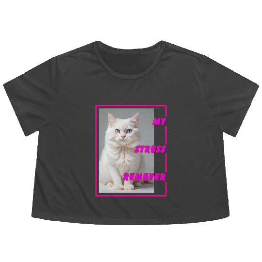 White cat design Flowy Cropped Tees